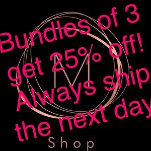 Bundles of 3, 25% off, Always ship the next day